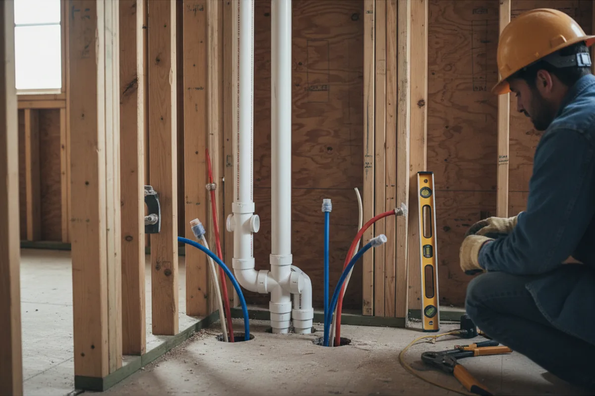 Drain and supply rough-in during Sump Pump Repair in Highlands